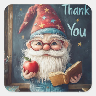 Cute Gnome Teacher - Thank You Illustration Square Sticker