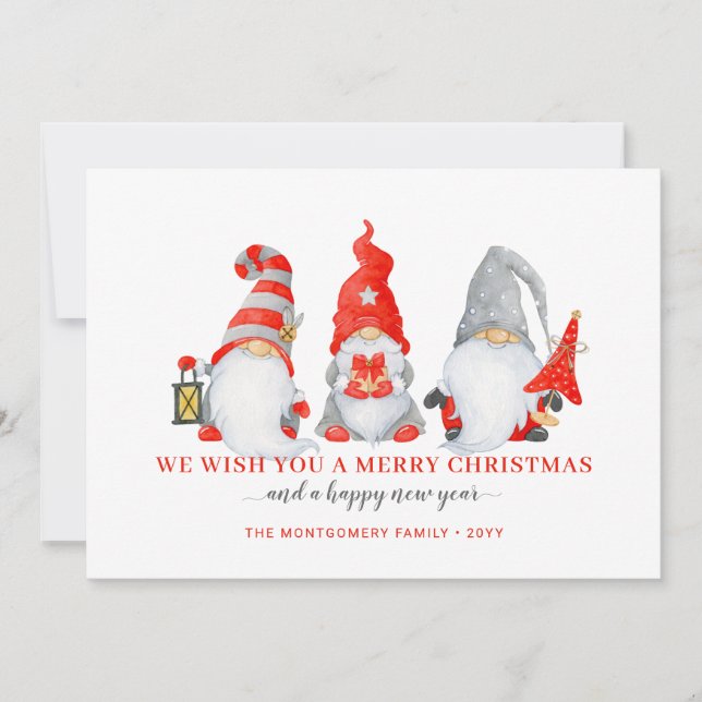 Cute Gnome Trio Christmas Holiday Card (Front)