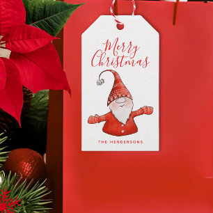 Cute Gnome White and Red Merry Christmas Gift Tags
