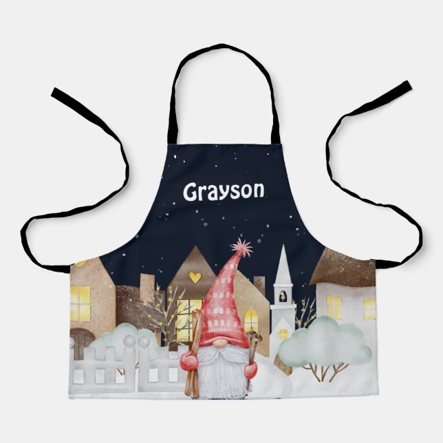 Cute Gnome Winter Snow Holiday Apron (Front)