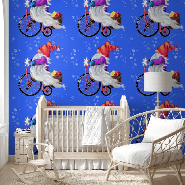 Cute Gnome with Bike and Gift Christmas Wallpaper (Kids)