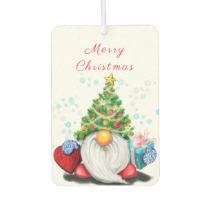 Cute Gnome with Christmas Tree Hat and Gift Air Freshener