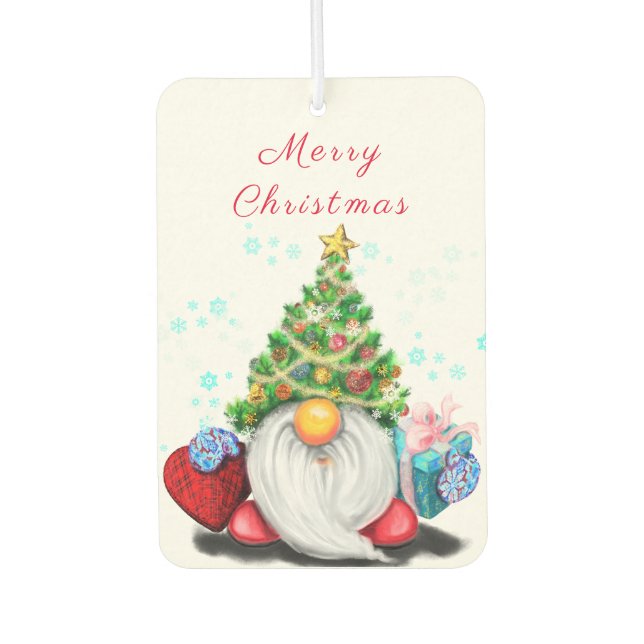 Cute Gnome with Christmas Tree Hat and Gift Air Freshener (Front)