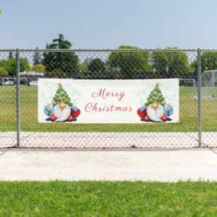 Cute Gnome with Christmas Tree Hat and Gift Banner