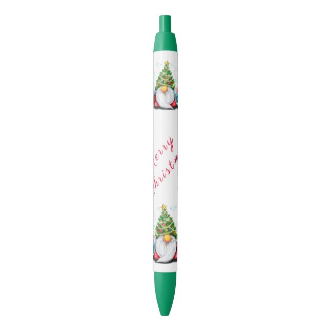 Cute Gnome with Christmas Tree Hat and Gift  Blue Ink Pen (Front Vertical)