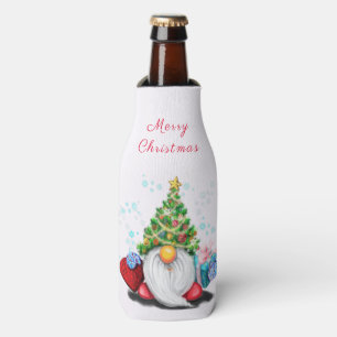 Cute Gnome with Christmas Tree Hat and Gift Bottle Cooler