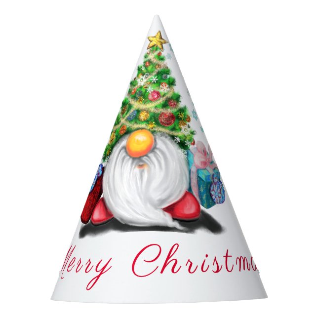 Cute Gnome with Christmas Tree Hat and Gift - Fun  (Front)