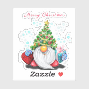 Cute Gnome with Christmas Tree Hat and Gift - Fun 