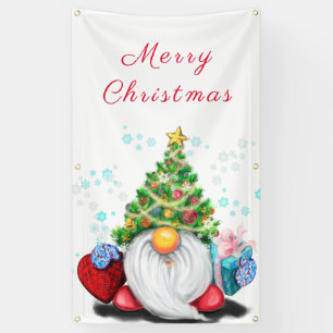 Cute Gnome with Christmas Tree Hat and Gift - Fun  Banner