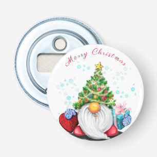 Cute Gnome with Christmas Tree Hat and Gift - Fun Bottle Opener