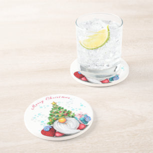 Cute Gnome with Christmas Tree Hat and Gift - Fun  Coaster