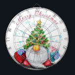 Cute Gnome with Christmas Tree Hat and Gift - Fun  Dartboard<br><div class="desc">Cute Gnome with Christmas Tree Hat and Gift - Fun Cartoon Drawing - Choose / Add Your Unique Text / Name / Colour - Make Your Special Gift - Resize and move or remove and add elements / text with customization tool ! Drawing and Design by MIGNED. Please see my...</div>