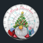 Cute Gnome with Christmas Tree Hat and Gift - Fun  Dartboard<br><div class="desc">Cute Gnome with Christmas Tree Hat and Gift - Fun Cartoon Drawing - Choose / Add Your Unique Text / Name / Colour - Make Your Special Gift - Resize and move or remove and add elements / text with customization tool ! Drawing and Design by MIGNED. Please see my...</div>