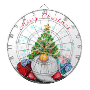 Cute Gnome with Christmas Tree Hat and Gift - Fun  Dartboard