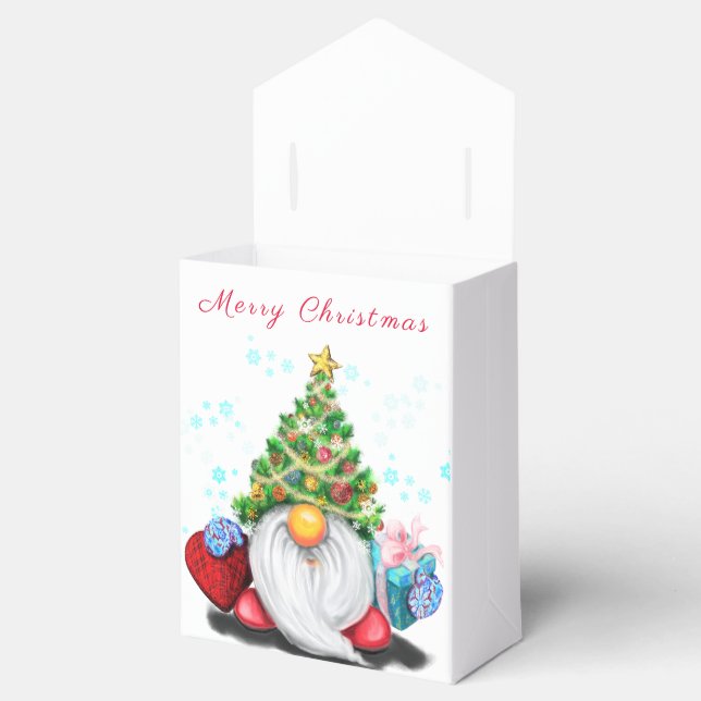 Cute Gnome with Christmas Tree Hat and Gift - Fun  Favor Box (Opened)