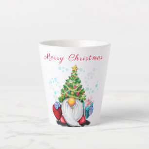 Cute Gnome with Christmas Tree Hat and Gift - Fun  Latte Mug