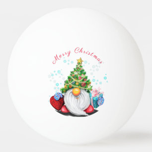 Cute Gnome with Christmas Tree Hat and Gift - Fun  Ping Pong Ball