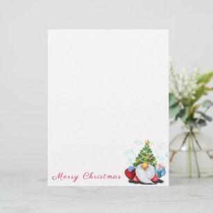 Cute Gnome with Christmas Tree Hat and Gift  Letterhead