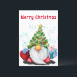 Cute Gnome with Gift Christmas Card<br><div class="desc">Christmas Cards with Cute Gnome with Christmas Tree Hat and Gift - Fun Cartoon Drawing Christmas Card - Customizable - or Choose / Add Your Unique Text / Name / Colour - Make Your Special Gift - Resize and move or remove and add elements / text with Customization tool !...</div>