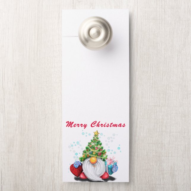 Cute Gnome with Gift Christmas Door Hanger (On Knob)