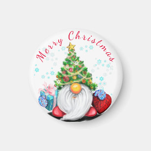 Cute Gnome with Gift Christmas Magnet