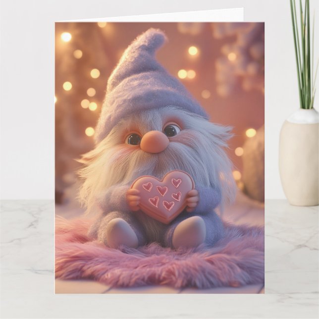 Cute Gnome with Heart: Valentine's Day Design Card (Front)