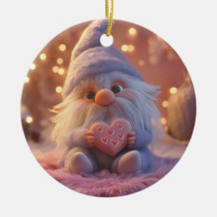 Cute Gnome with Heart: Valentine's Day Design Ceramic Ornament