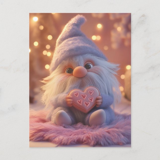 Cute Gnome with Heart: Valentine's Day Design Postcard (Front)
