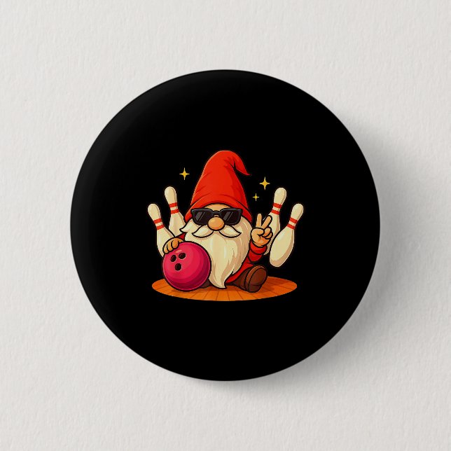 Cute Gnome With Sungles Gnome Playing Bowling Men  2 Inch Round Button (Front)