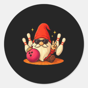 Cute Gnome With Sungles Gnome Playing Bowling Men  Classic Round Sticker