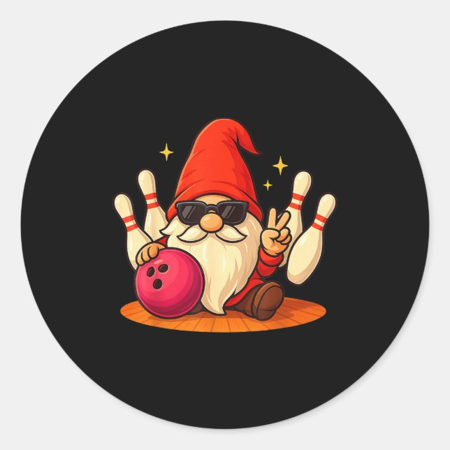 Cute Gnome With Sungles Gnome Playing Bowling Men  Classic Round Sticker (Front)