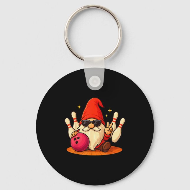 Cute Gnome With Sungles Gnome Playing Bowling Men  Keychain (Front)