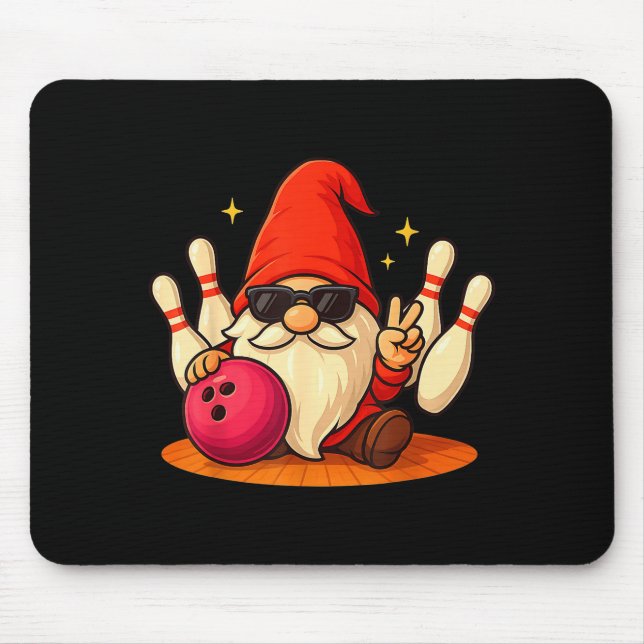 Cute Gnome With Sungles Gnome Playing Bowling Men  Mouse Pad (Front)