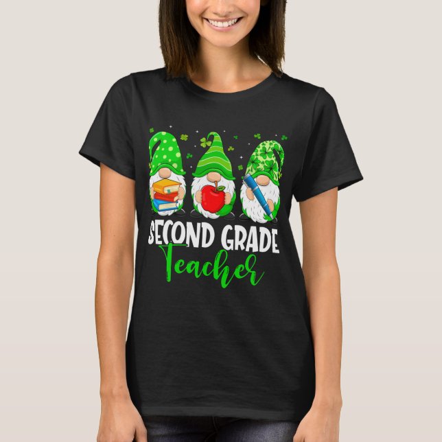 Cute Gnomes 2nd Grade Teacher Squad St Patricks Da T-Shirt (Front)