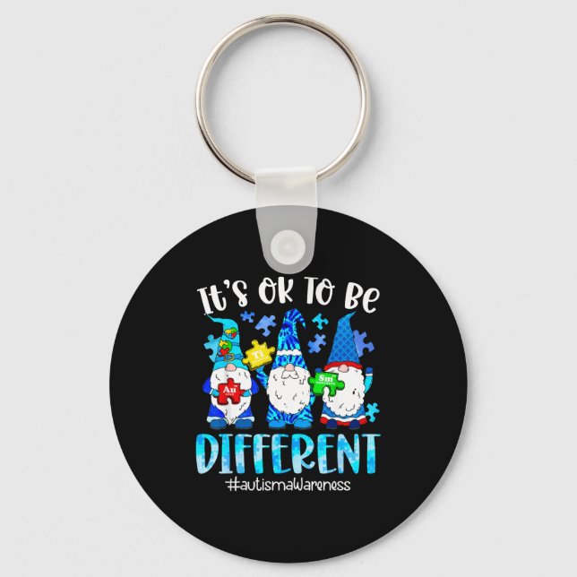 Cute gnomes autism awareness to be different puzzl keychain (Front)