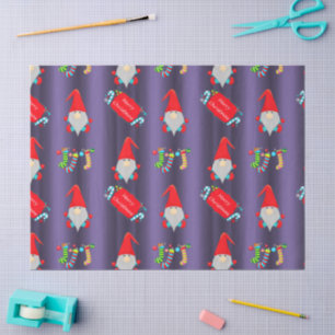 Cute Gnomes, Blue Christmas Tissue Paper