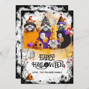 Cute gnomes BOO Happy Halloween Holiday Card