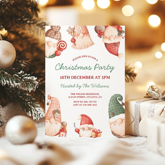 Cute Gnomes Christmas Party Invitation (Creator Uploaded)