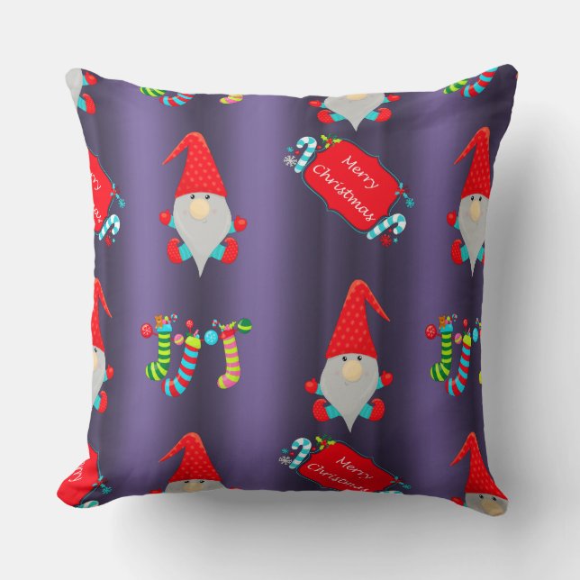 Cute Gnomes Christmas Throw Pillow (Front)