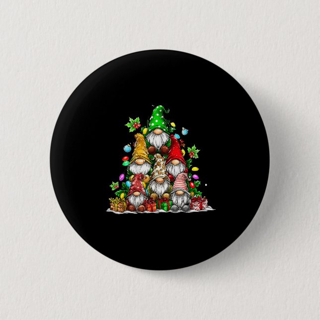 Cute Gnomes Christmas Tree Lights Gnomies Gnome Xm 2 Inch Round Button (Front)