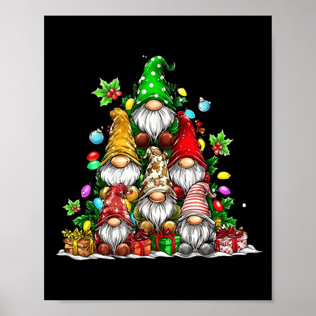 Cute Gnomes Christmas Tree Lights Gnomies Gnome Xm Poster (Front)