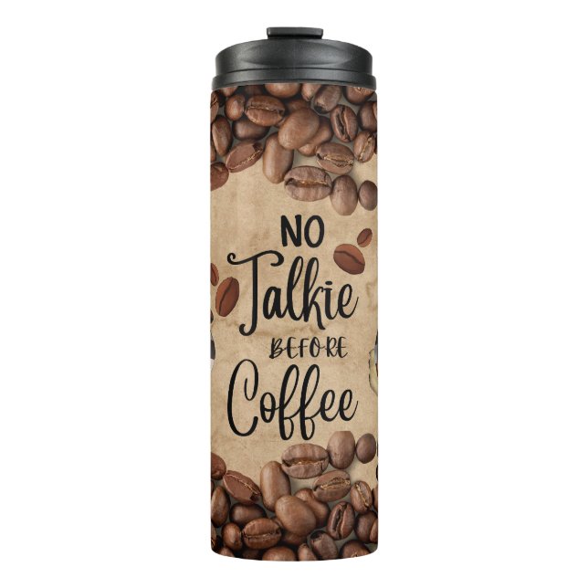 Cute Gnomes Enjoying Coffee Rustic Coffee Beans Thermal Tumbler (Front)