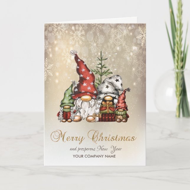 Cute Gnomes Family Snowflakes Holiday Card (Front)