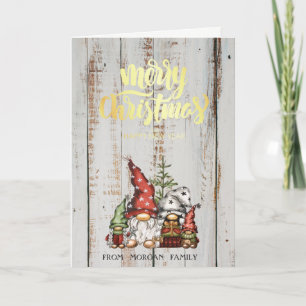 Cute Gnomes Family Wood Merry Christmas Holiday Card