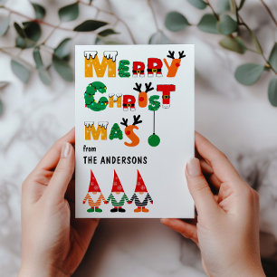 Cute Gnomes Fun Whimsical Fonts Merry Christmas  Holiday Card