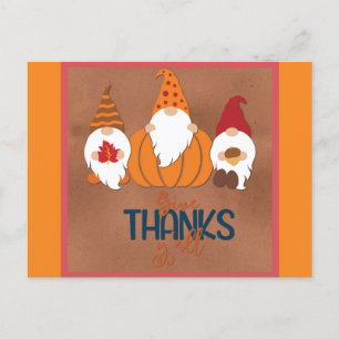 Cute Gnomes Give Thanks Y'all Fall Autumn Postcard