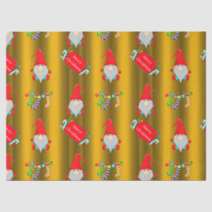 Cute Gnomes, Gold Christmas Tissue Paper