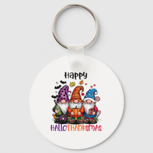 Cute Gnomes Happy Hallothanksmas Halloween Thanksg Keychain