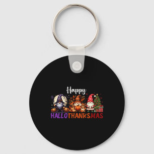 Cute Gnomes Happy Hallothanksmas Halloween Thanksg Keychain