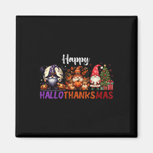 Cute Gnomes Happy Hallothanksmas Halloween Thanksg Magnet